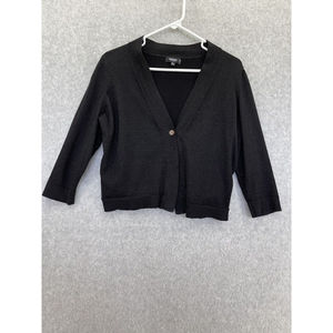 Premise Studio Black Metallic Silver Fibers Plus Size 0X Cardigan 3/4 Sleeve